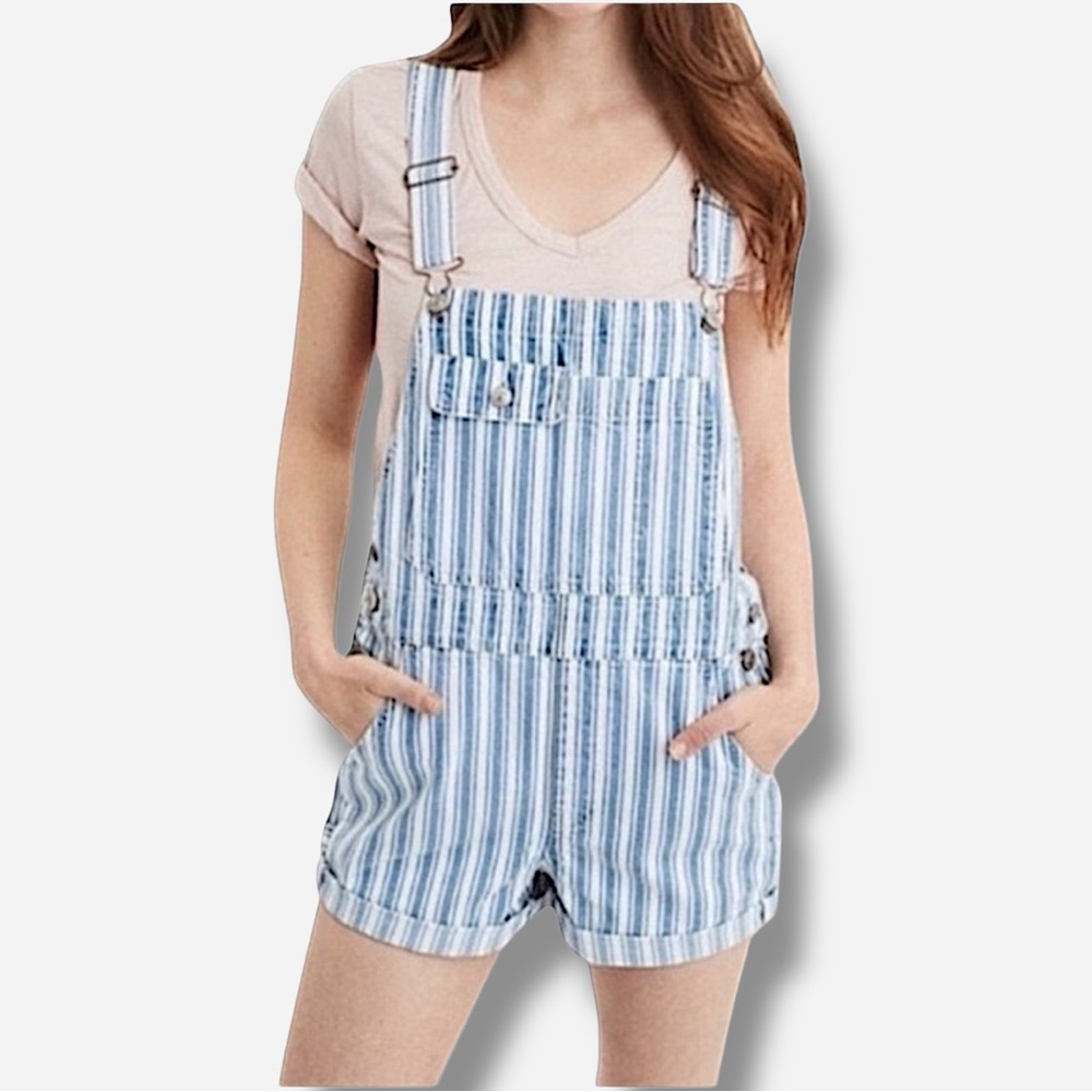 🌸New🌸 American Eagle Blue White Stripe Overall Shorts Sz XS